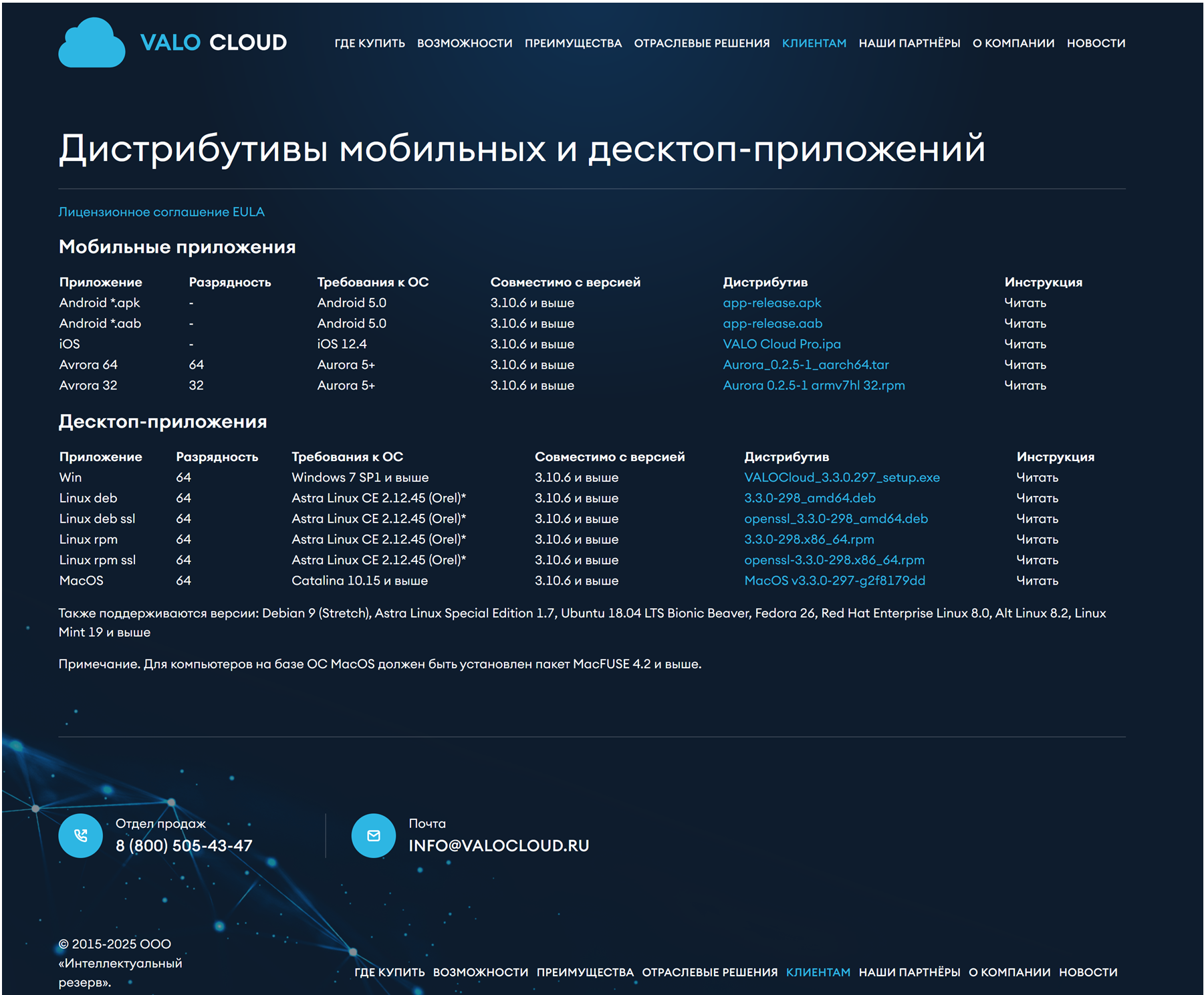 Cтраница официального сайта разработчика
